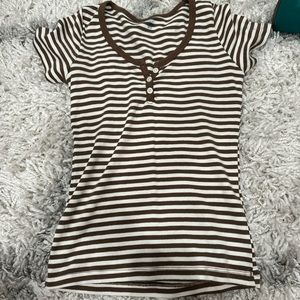 Brandy Melville White and Brown Striped Top